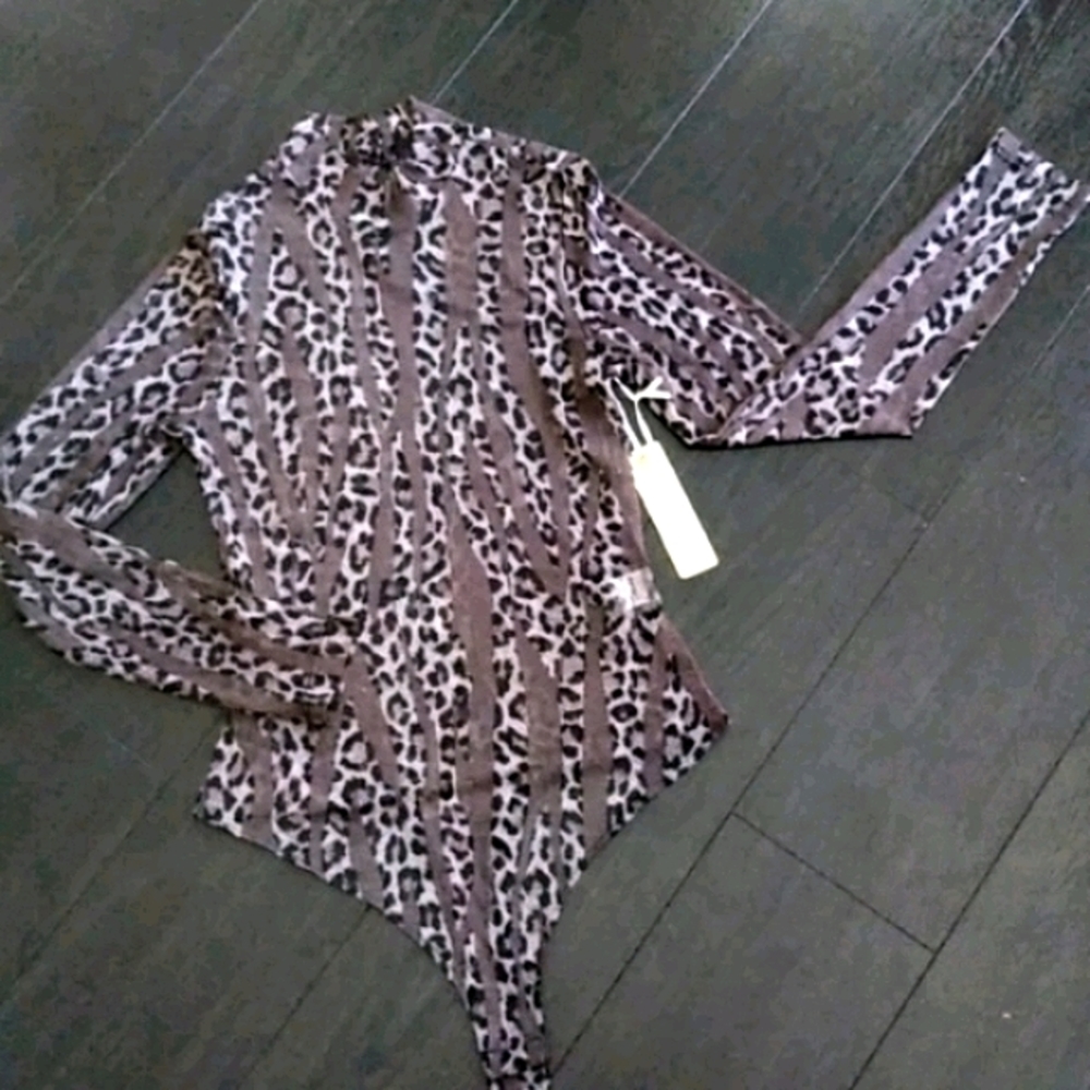 iris Brown Leopard-Print Long Sleeve Bodysuit
